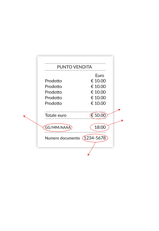 esempio su come trovare i dati sul documento d'acquisto